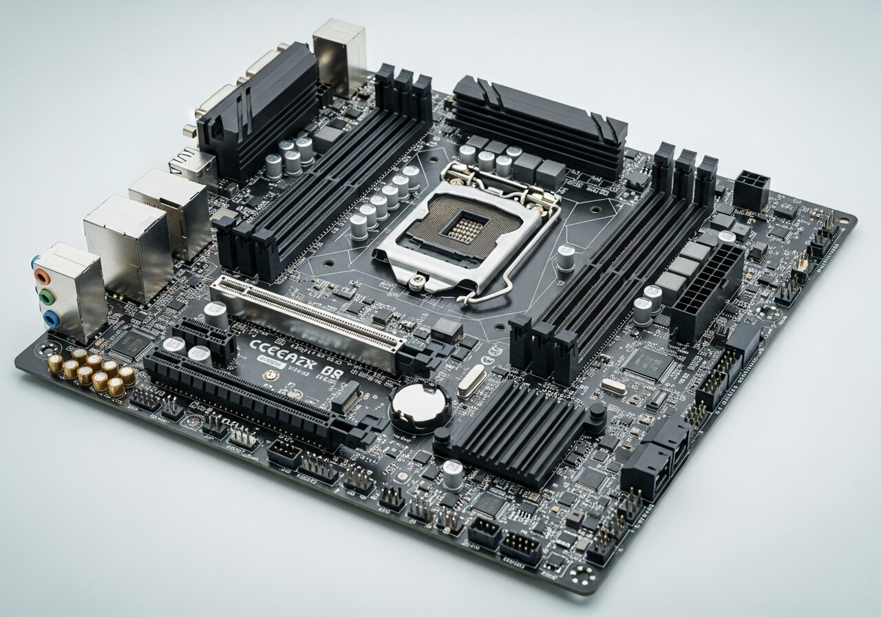 A computer motherboard, where drivers connect software to hardware